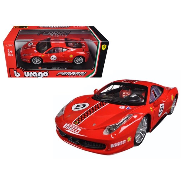 Bburago B  1 isto 24 Ferrari 458 Challenge No. 5 Diecast Model Car; Red 26302